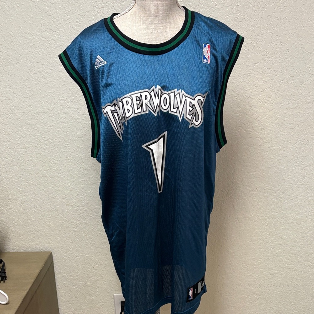 Adidas Timberwolves Teal Jersey with Number 1 - Picture 14 of 16